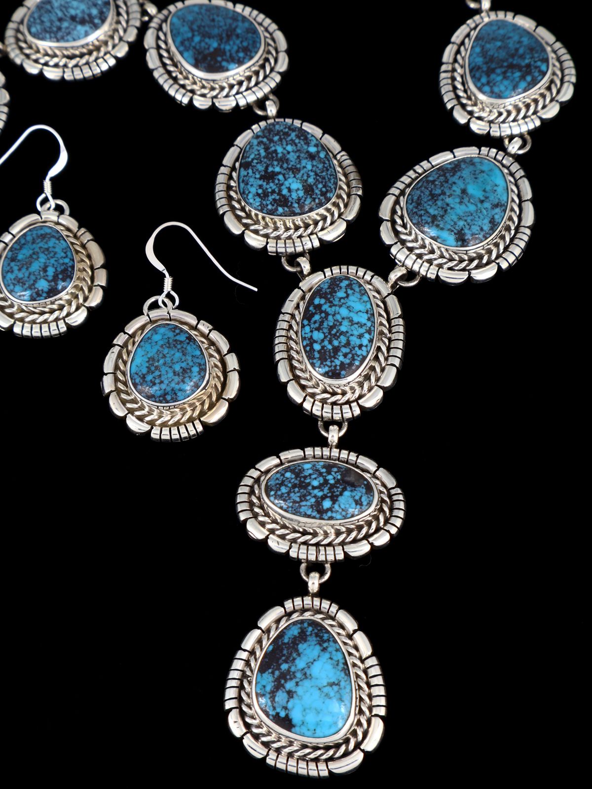 Native American Kingman Turquoise Lariat Necklace and Earring Set
