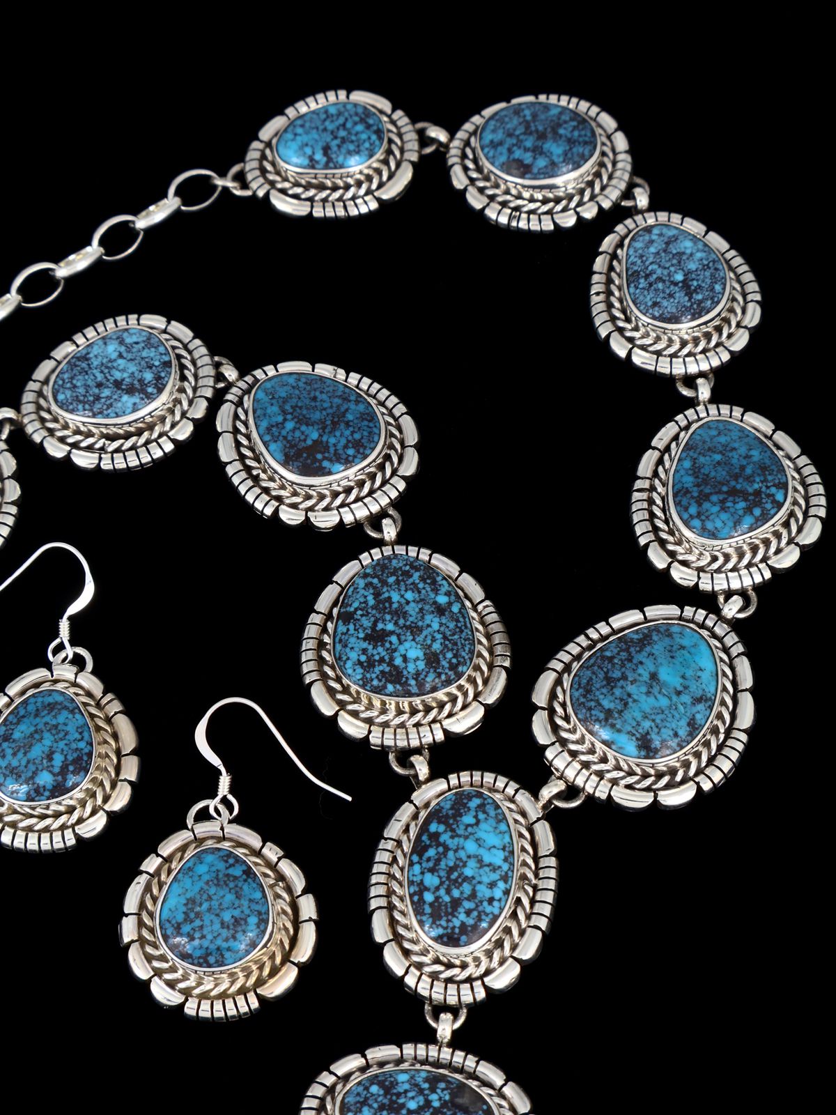 Native American Kingman Turquoise Lariat Necklace and Earring Set