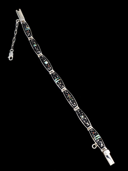 Native American Sterling Silver Night Sky Inlay Link Bracelet
