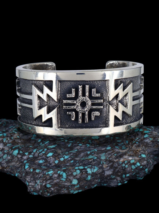 Navajo Tufa Cast Heavy Sterling Silver Zia Cuff Bracelet