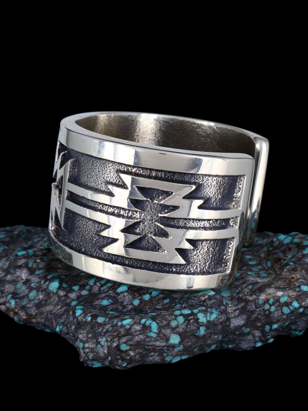 Navajo Tufa Cast Heavy Sterling Silver Zia Cuff Bracelet