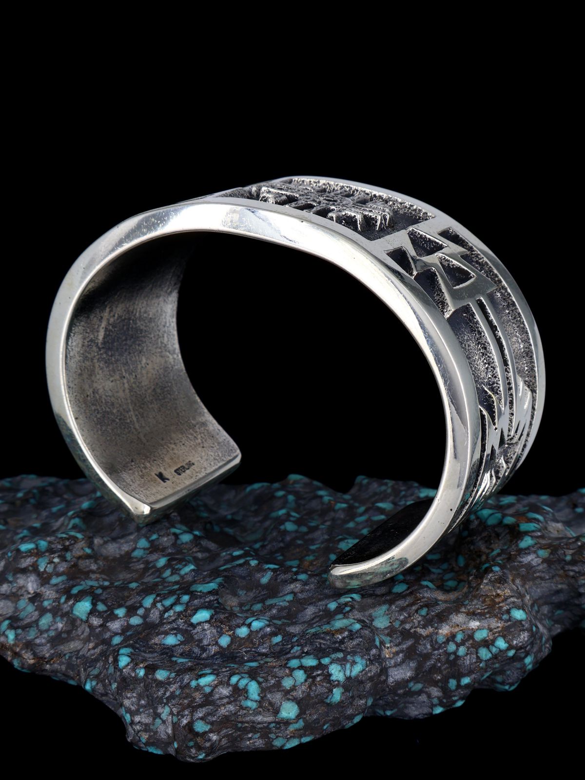Navajo Tufa Cast Heavy Sterling Silver Zia Cuff Bracelet