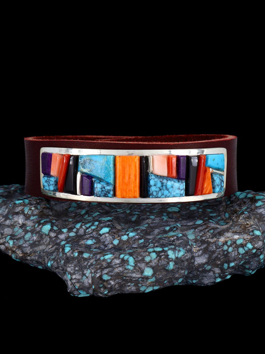 Native American Inlay Multistone Leather Bracelet