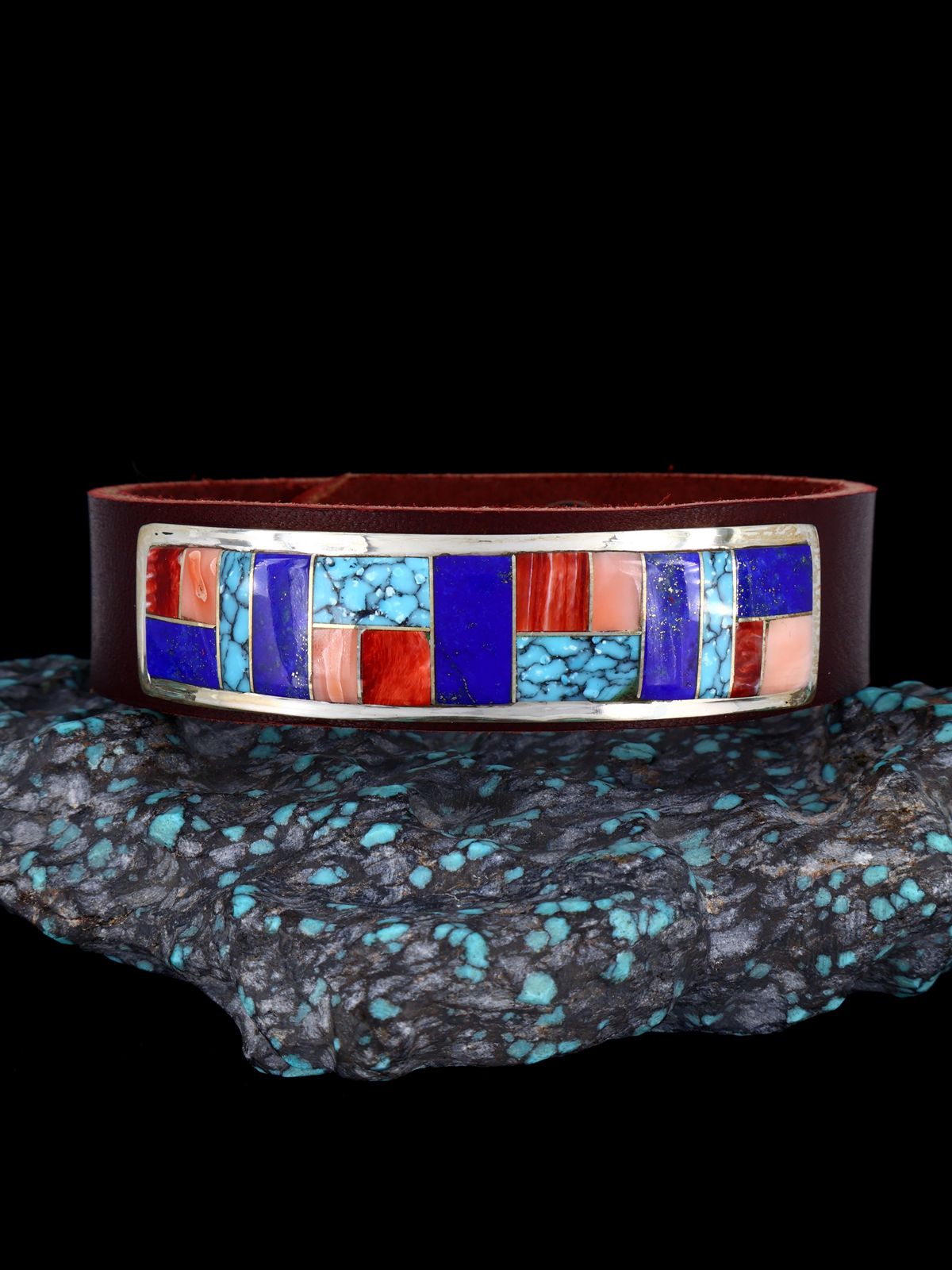 Native American Inlay Multistone Leather Bracelet