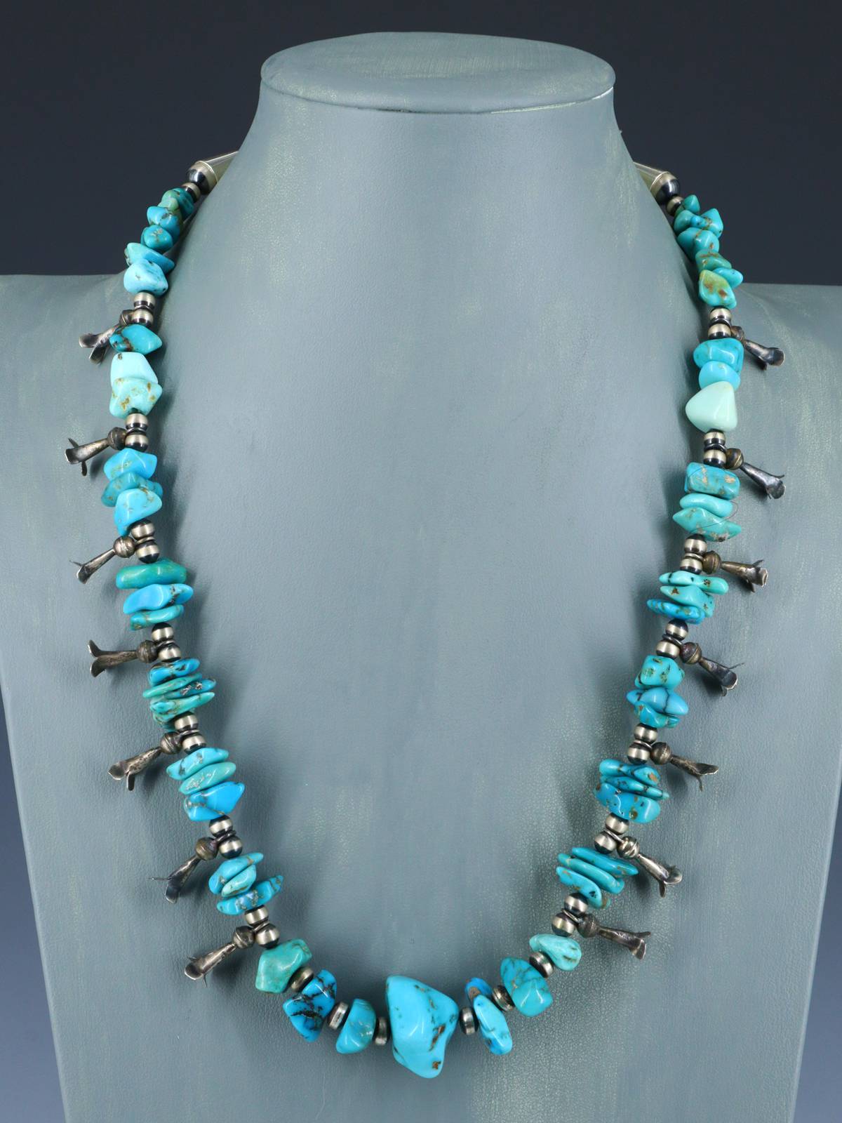 Sterling Silver Fluted Bead and Turquoise Necklace