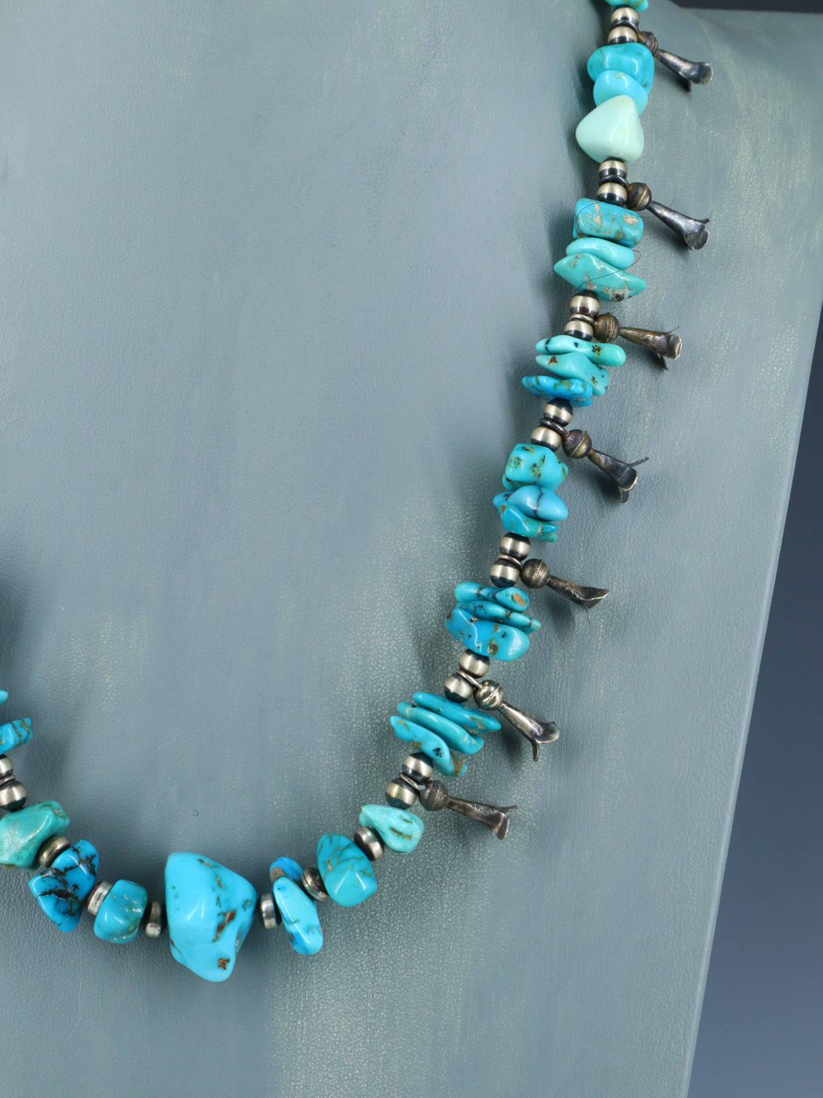 Sterling Silver Fluted Bead and Turquoise Necklace