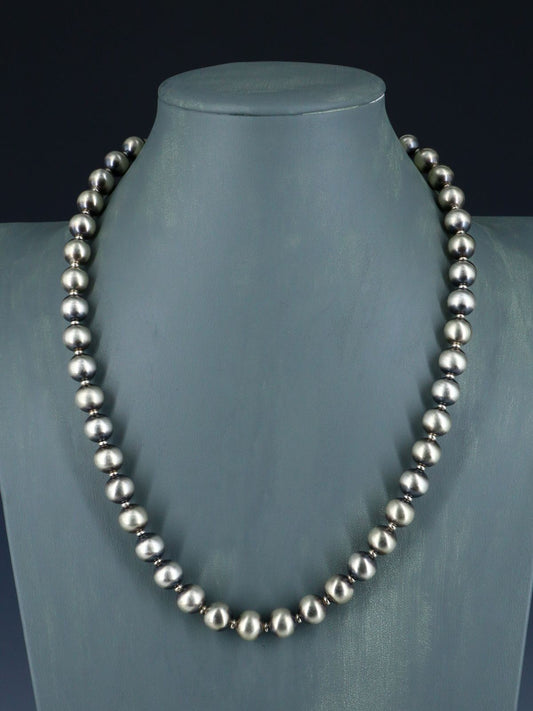 Navajo Sterling Silver 10mm Beaded Necklace