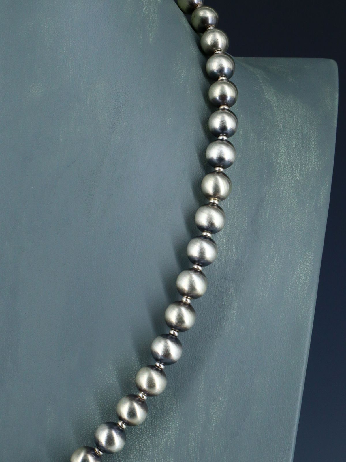 Navajo Sterling Silver 10mm Beaded Necklace