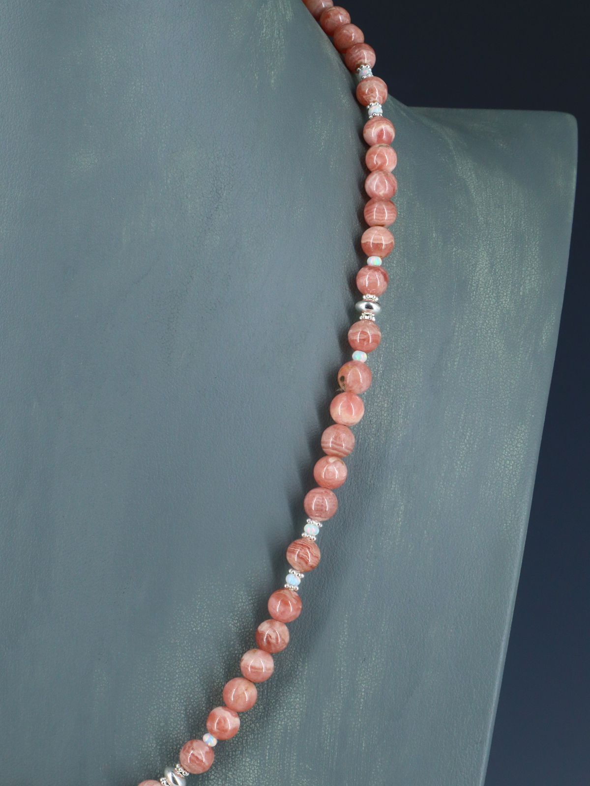 Native American Rhodochrosite and Sterling Silver Bead Necklace