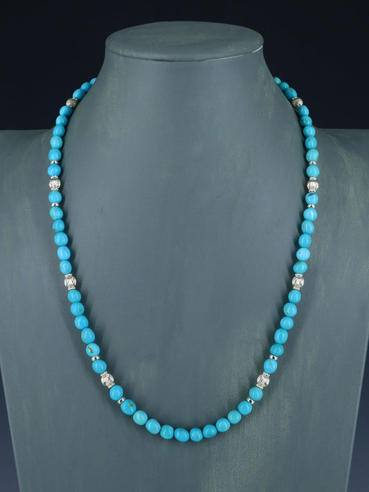 Navajo Sterling Silver and Turquoise Beaded Necklace