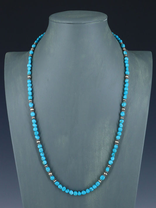 Navajo Sterling Silver and Turquoise Beaded Necklace