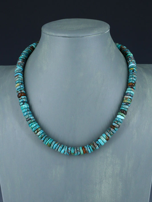 18" Navajo Single Strand Turquoise Disc Necklace