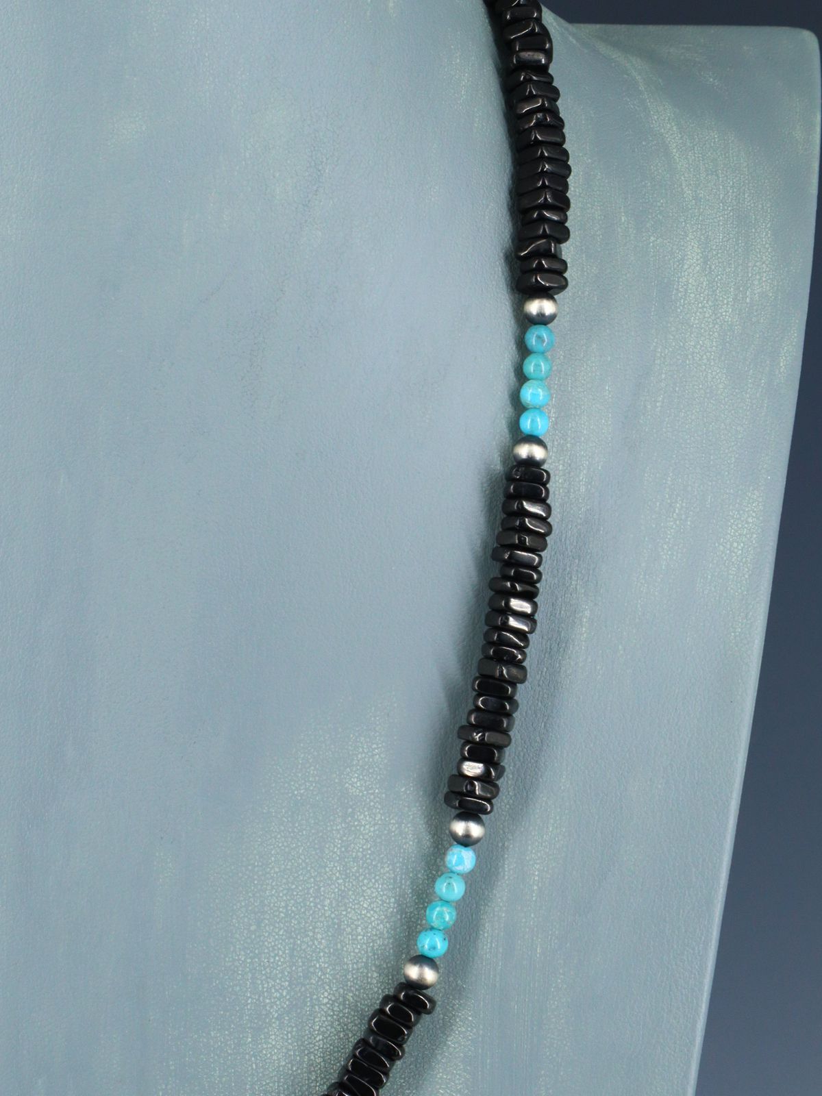 24" Native American Single Strand Jet and Turquoise Necklace