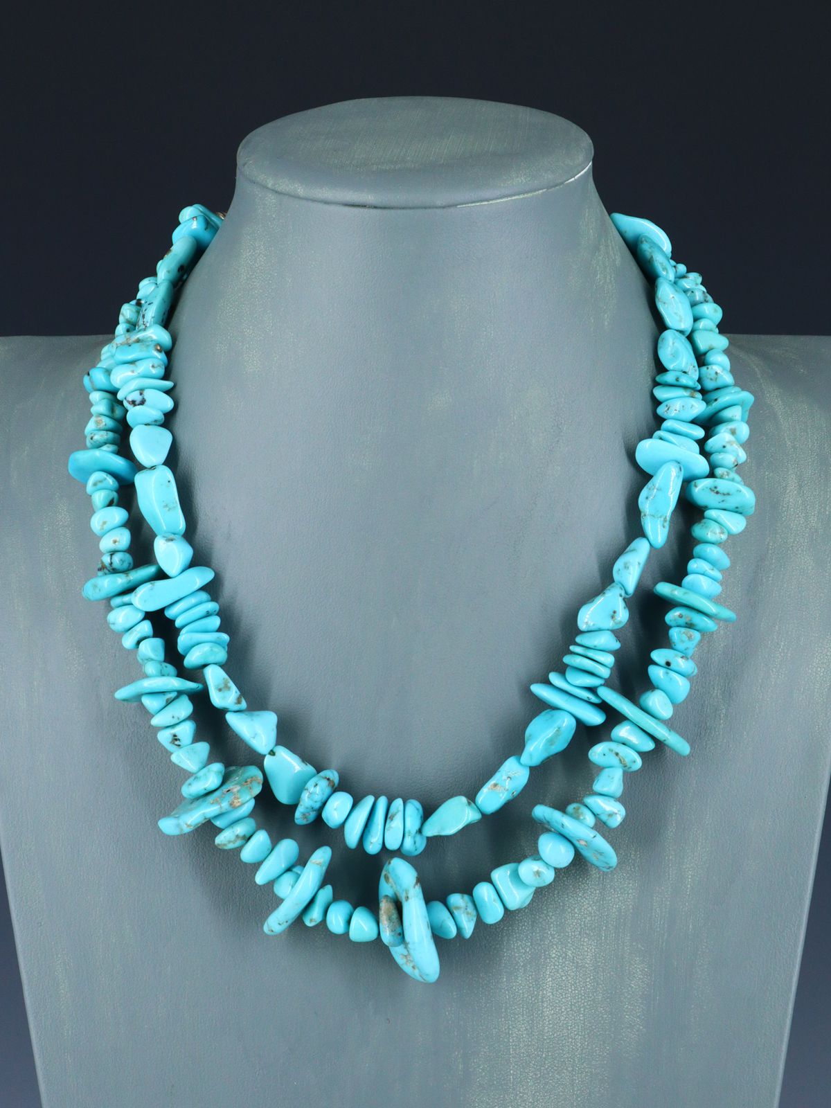 Native American Indian Jewelry Two Strand Turquoise Necklace