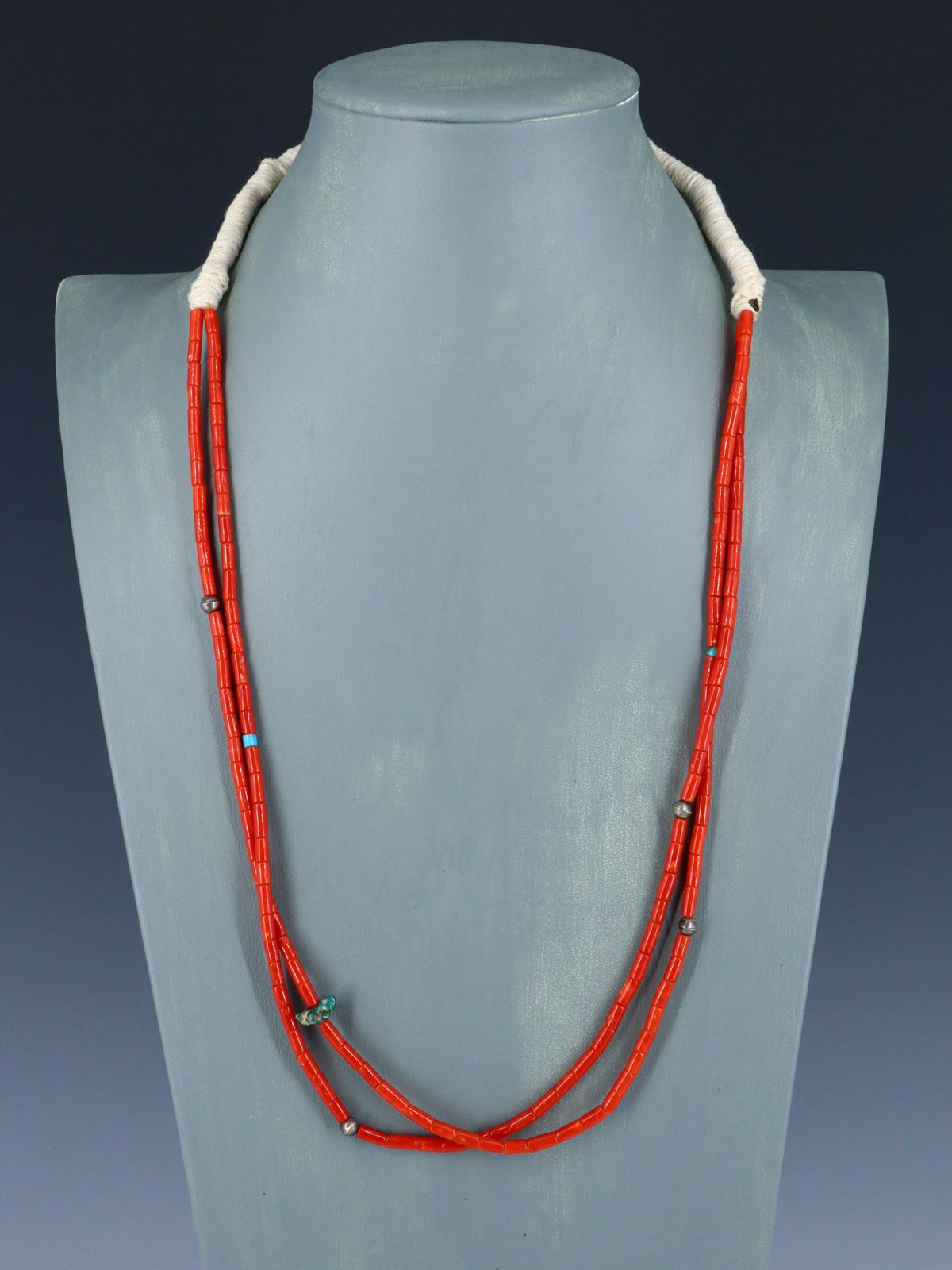 Estate Native American Two Strand Coral and Turquoise Necklace