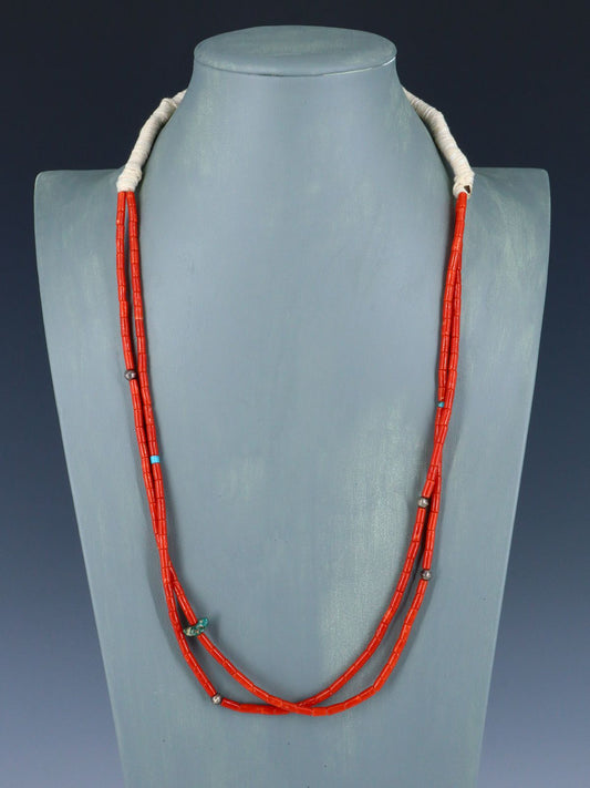 Estate Native American Two Strand Coral and Turquoise Necklace