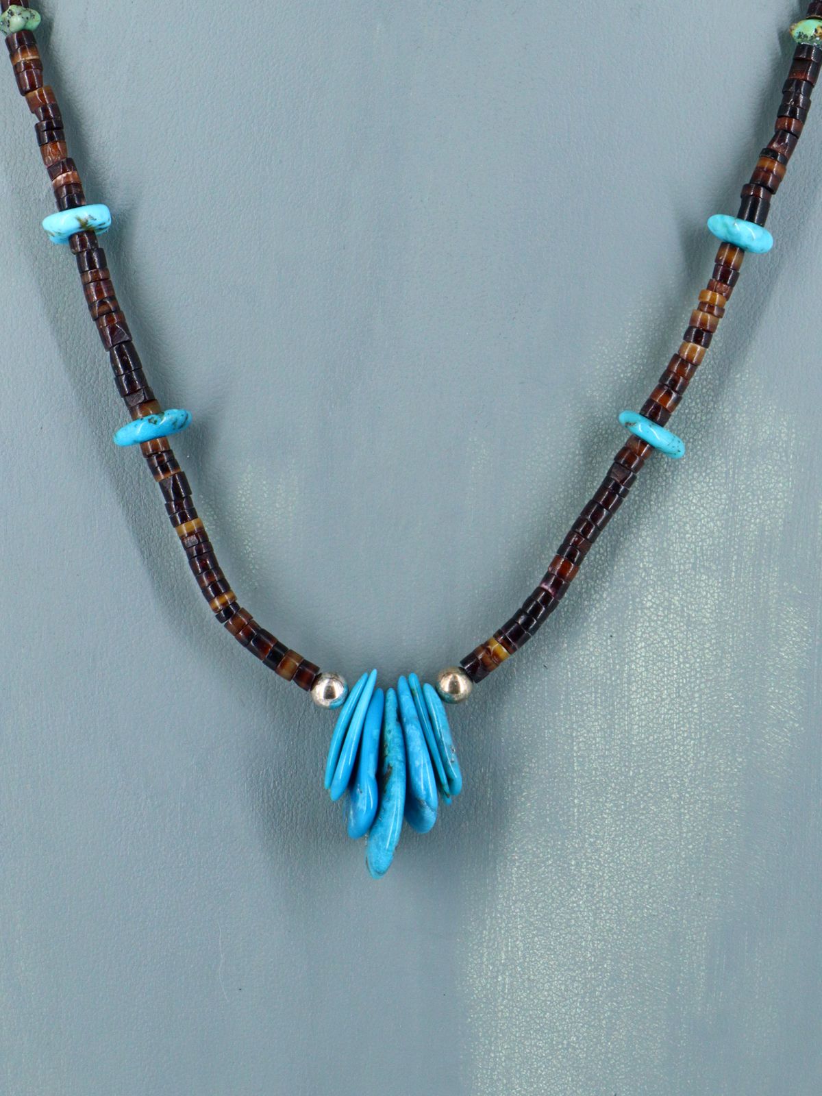 Native American Single Strand Shell Heishi and Turquoise Necklace