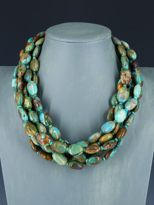 Native American Turquoise Five Strand Beaded Choker Necklace