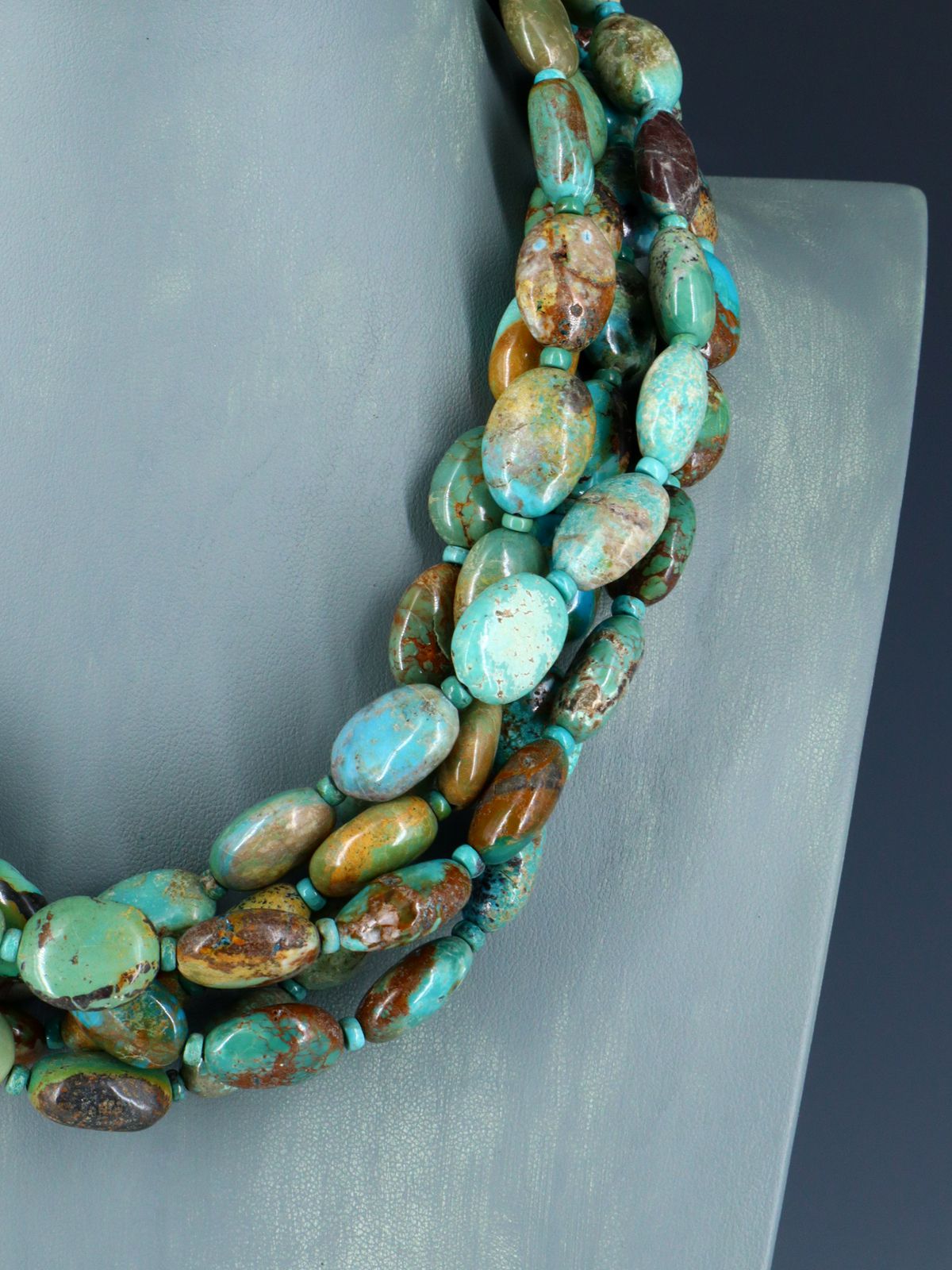 Native American Turquoise Five Strand Beaded Choker Necklace