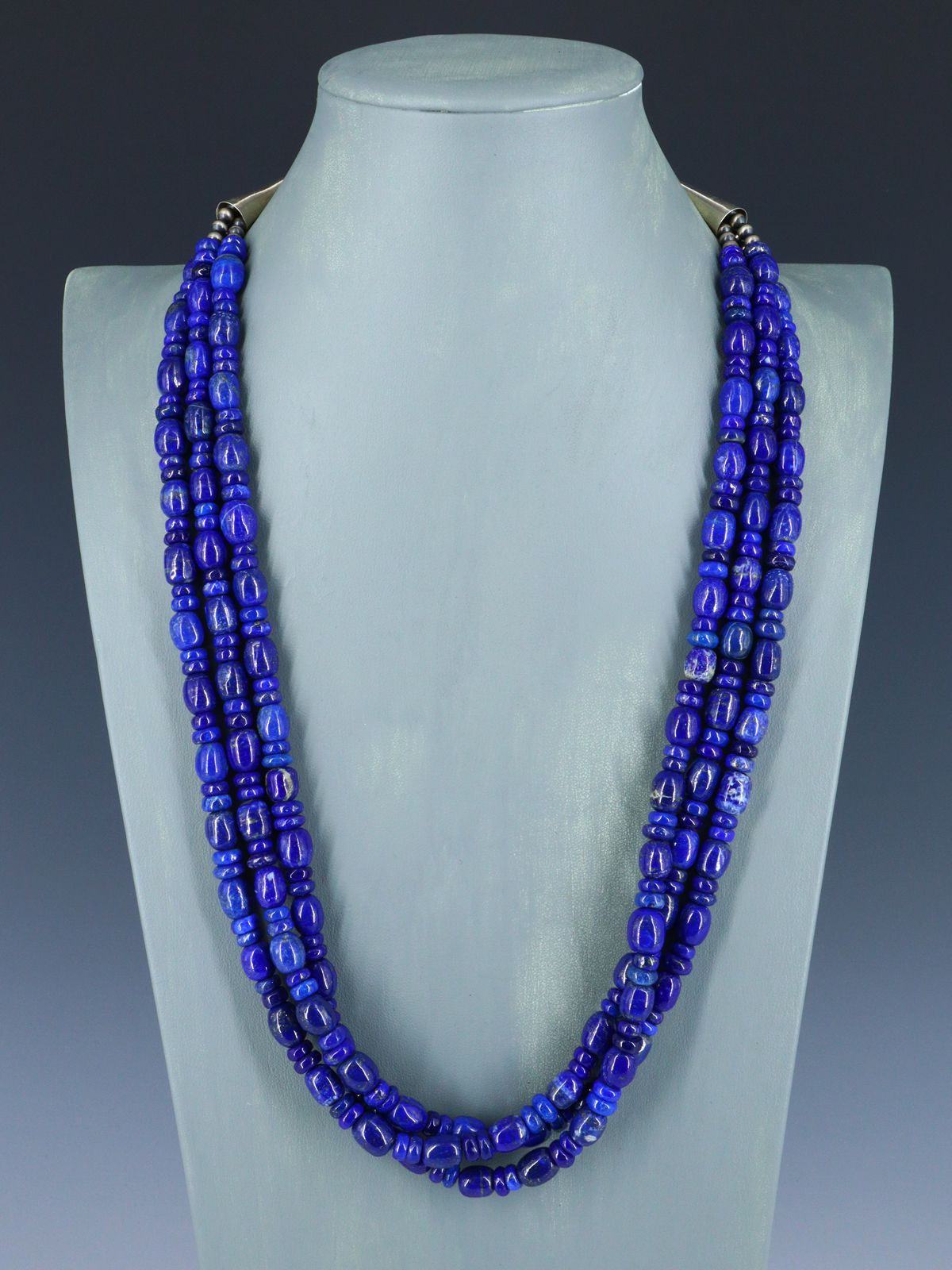 Native American Lapis Three Strand Beaded Necklace