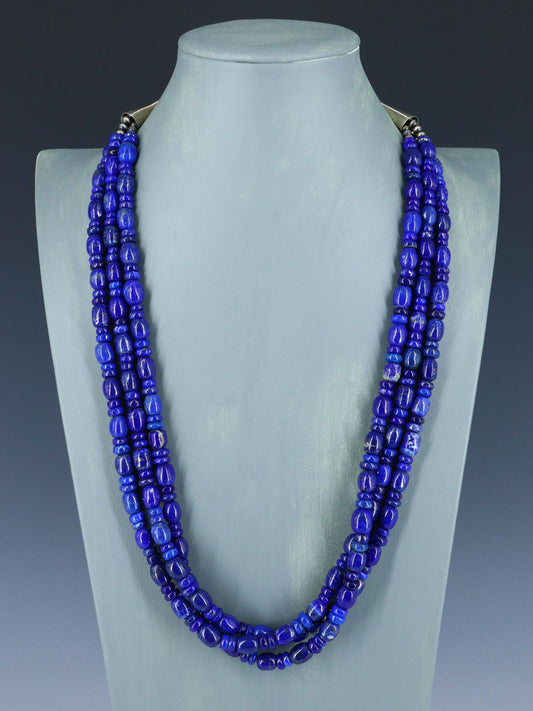 Native American Lapis Three Strand Beaded Necklace