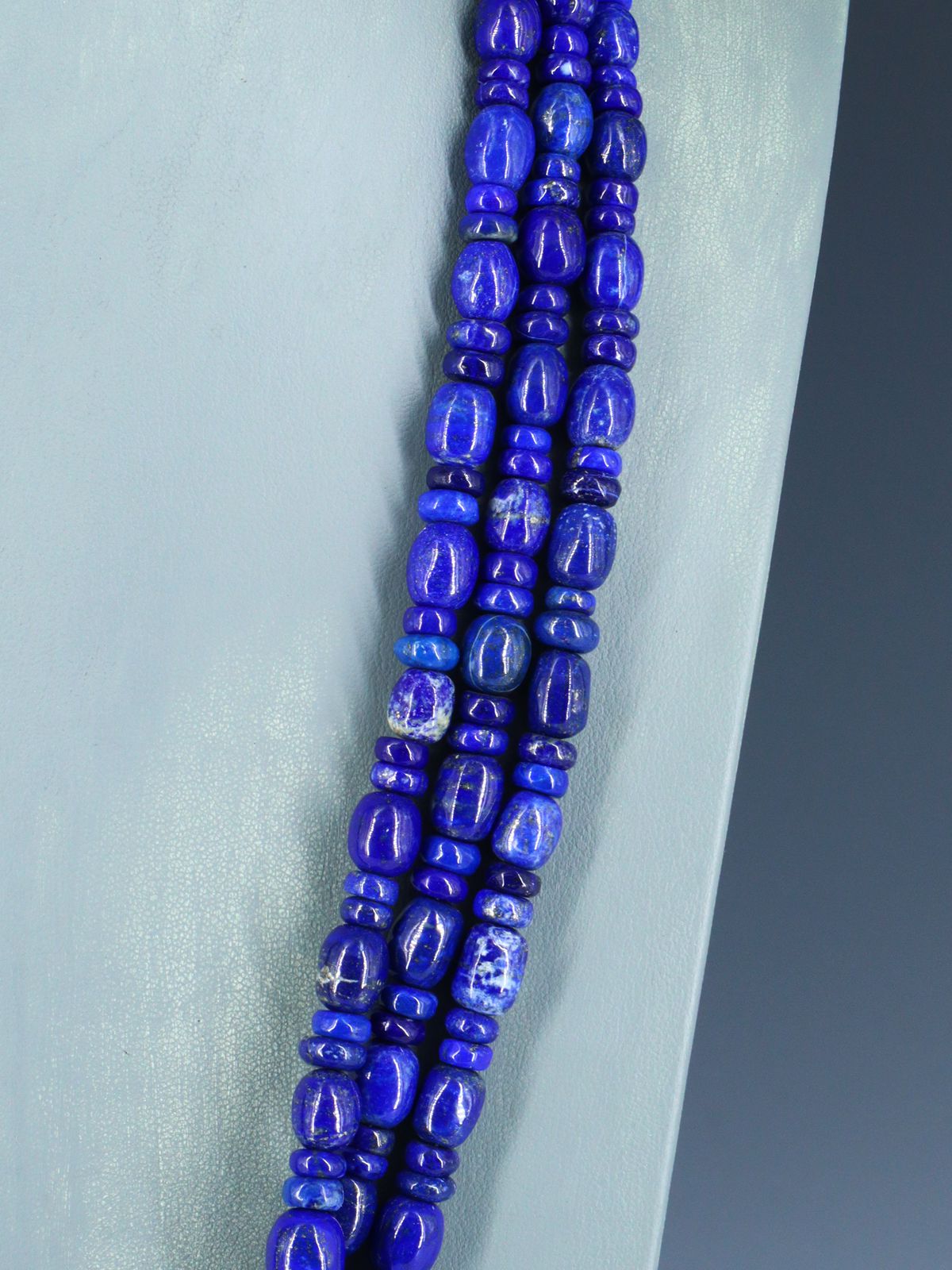 Native American Lapis Three Strand Beaded Necklace