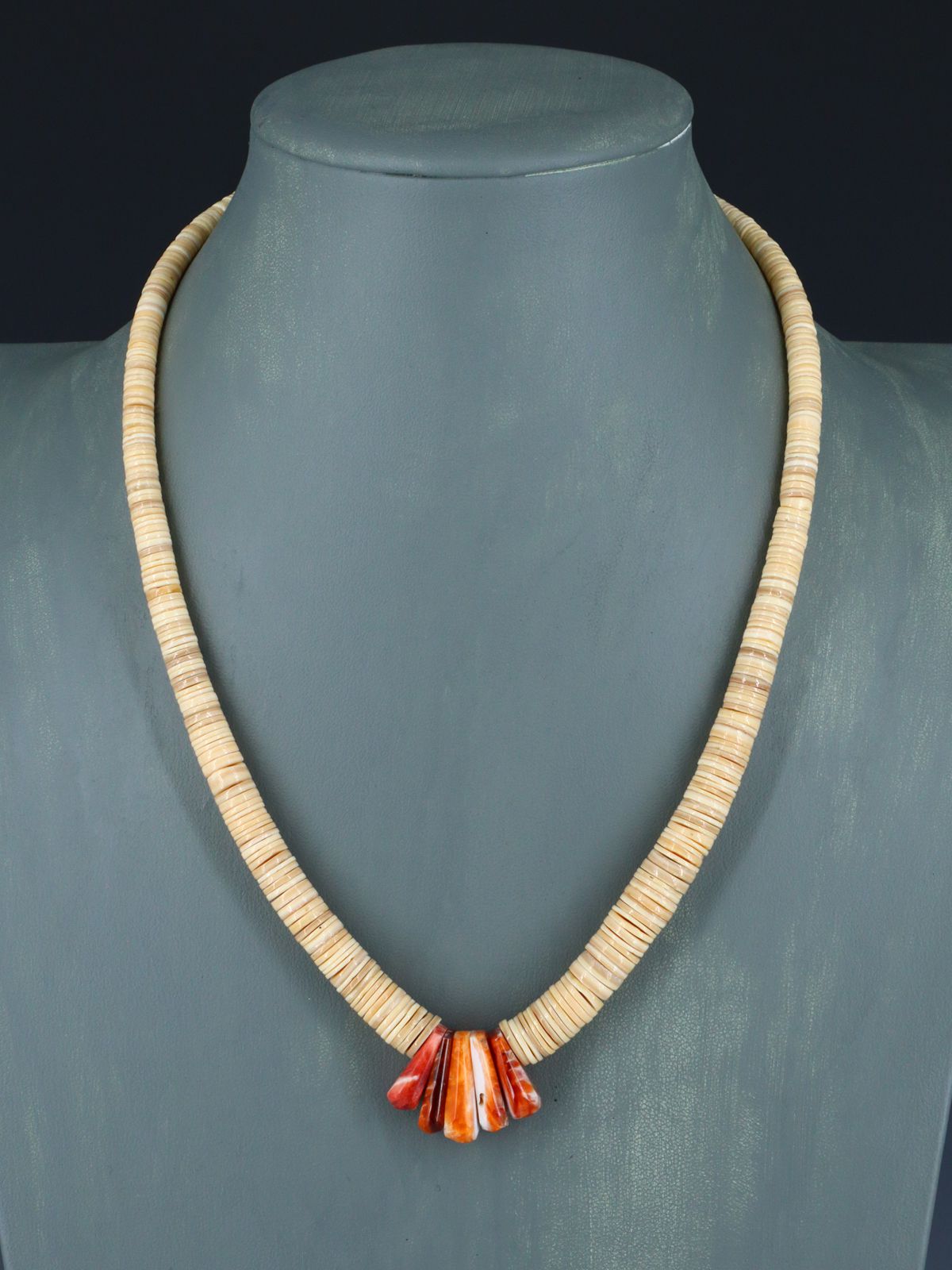 Native American Jewelry Single Strand Shell Heishi and Spiny Oyster Necklace