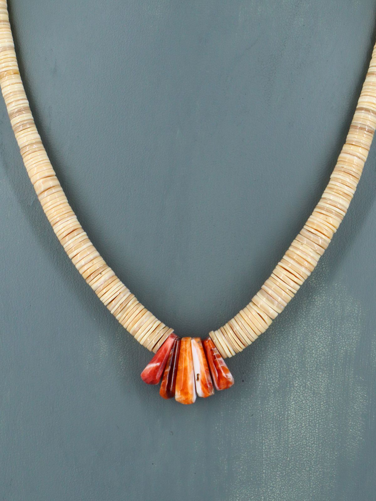 Native American Jewelry Single Strand Shell Heishi and Spiny Oyster Necklace