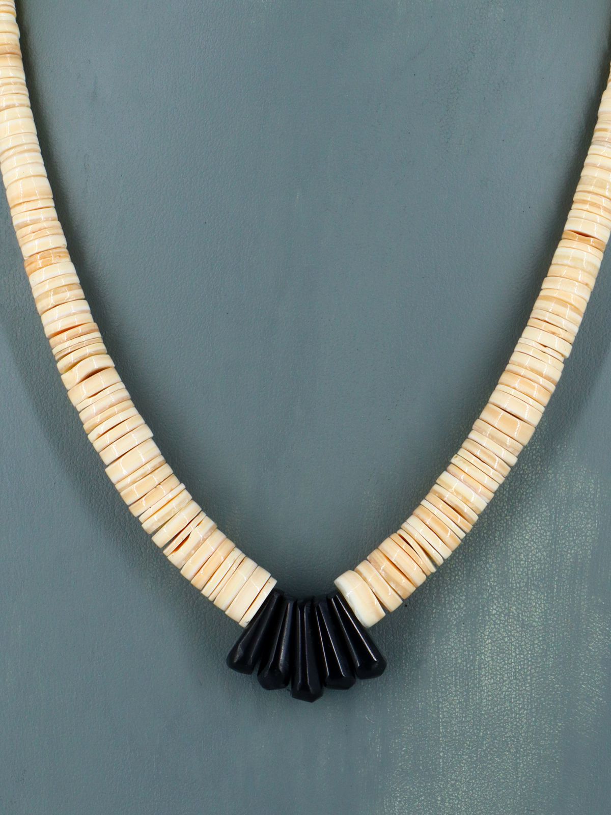Native American Jewelry Single Strand Shell Heishi and Jet Necklace