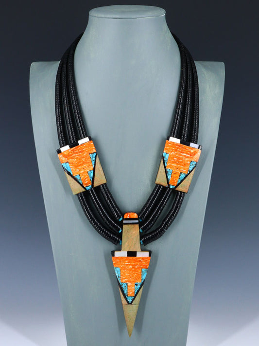 Native American Santo Domingo Jasper Mosaic Inlay Necklace