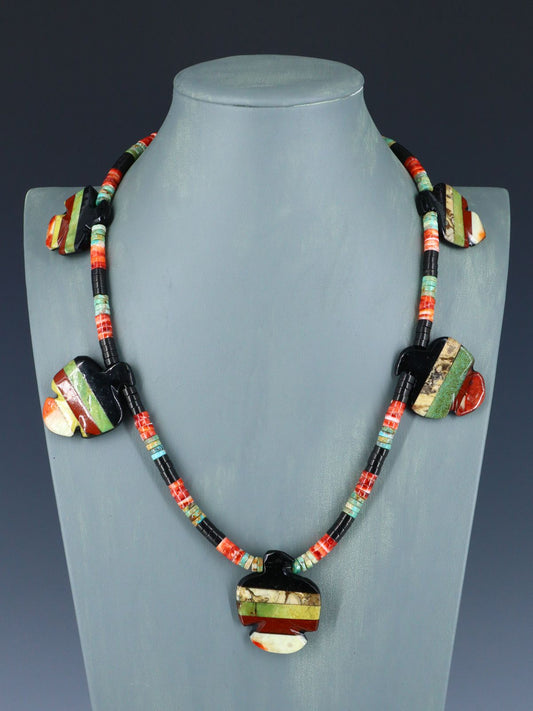 Native American Santo Domingo Multistone Thunderbird Mosaic Inlay Necklace