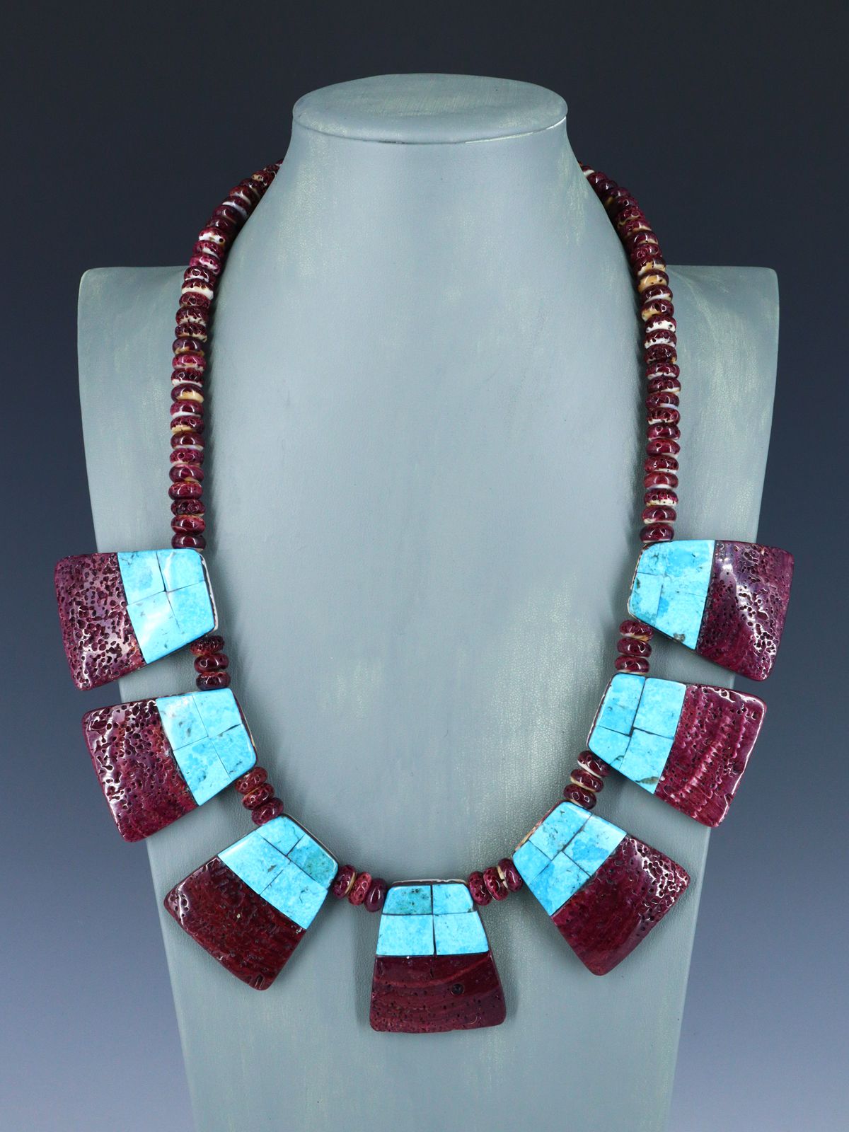 Native American Santo Domingo Spiny Oyster Mosaic Inlay Necklace