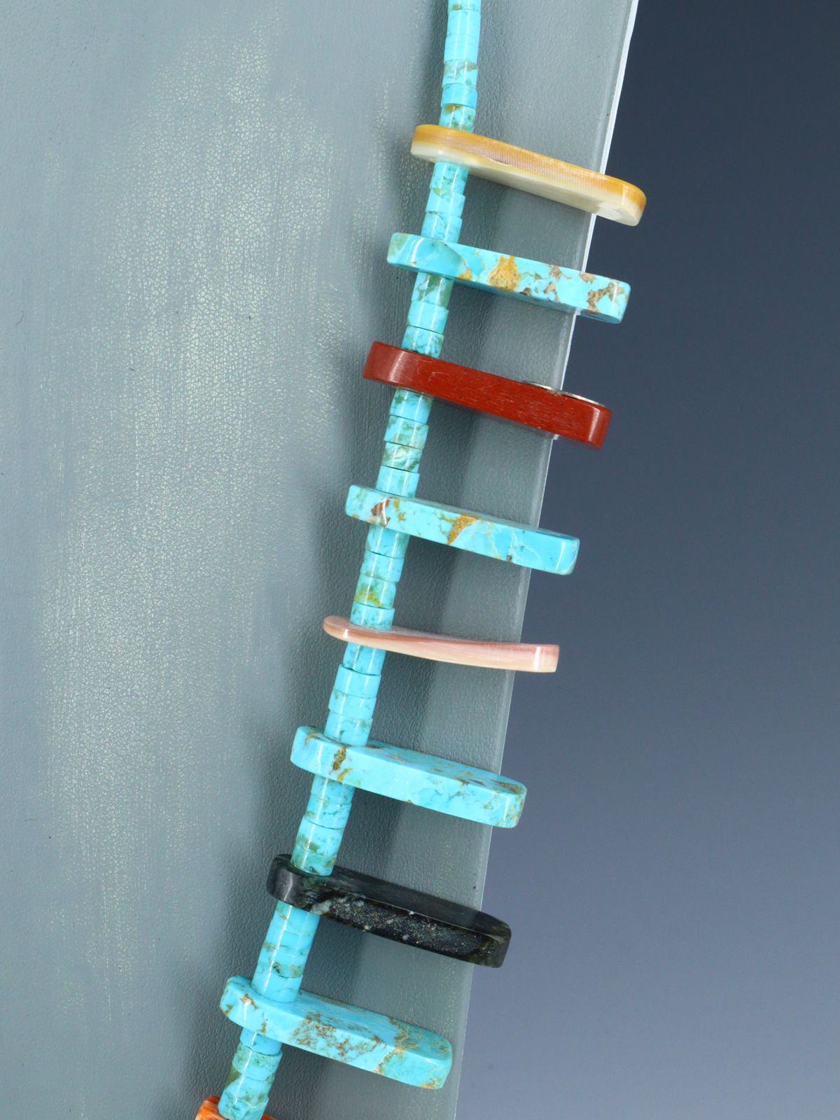 Native American Jewelry Single Strand Turquoise Multistone Tab Necklace