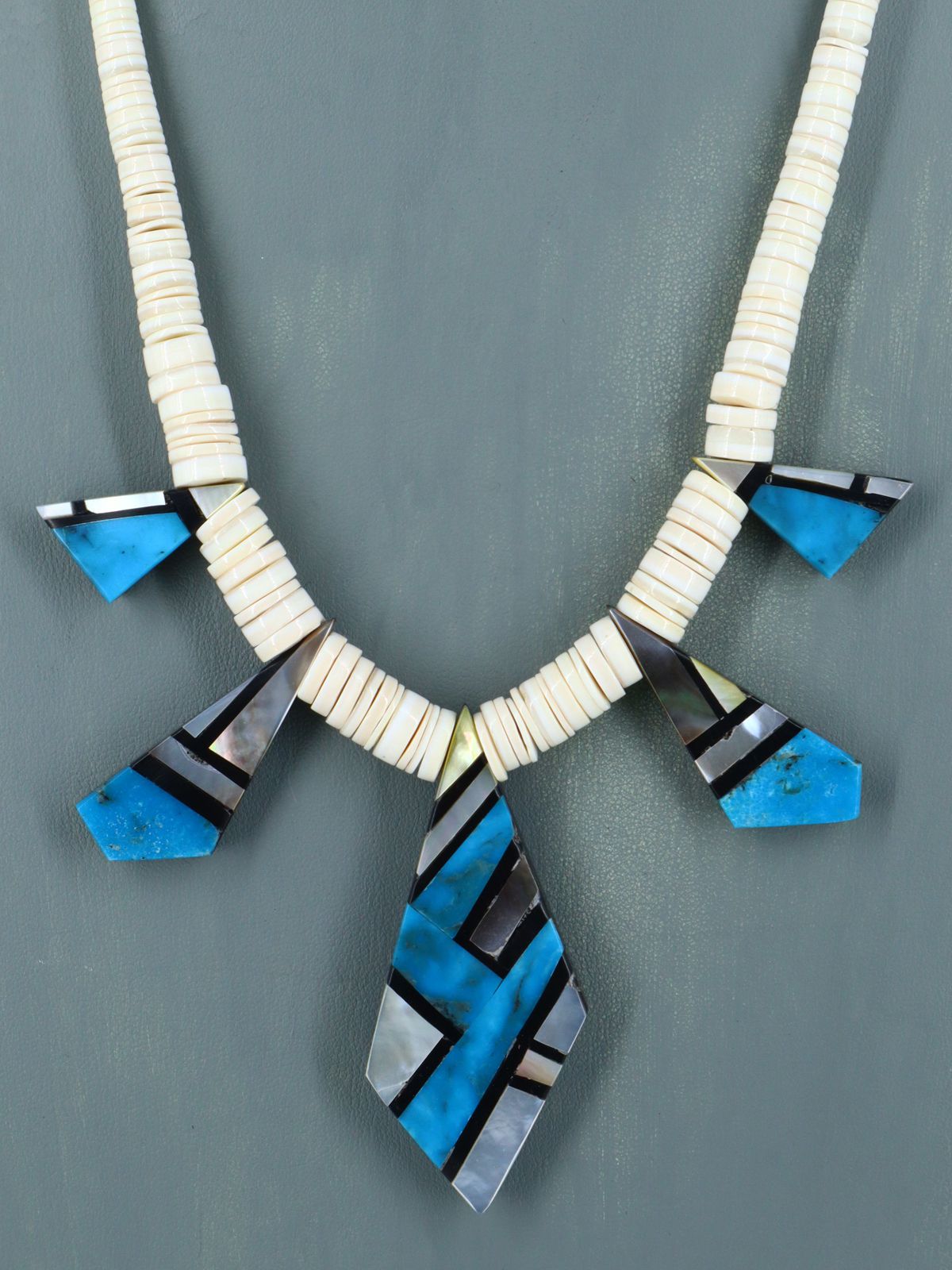 Native American Santo Domingo Turquoise Mosaic Inlay Necklace