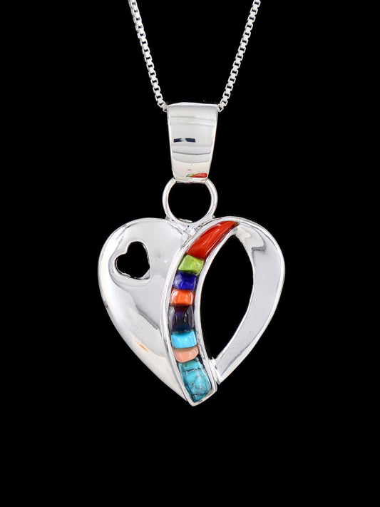 Native American Sterling Silver Cobblestone Inlay Heart Pendant