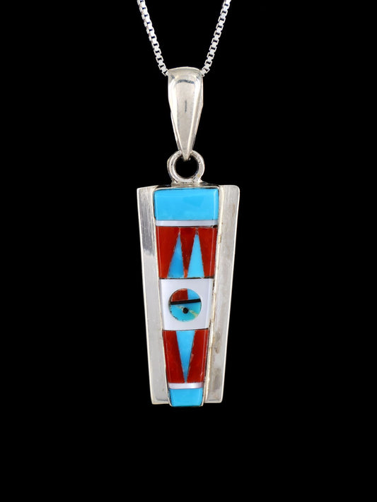 Native American Jewelry Sterling Silver Zuni Inlay Sunface Pendant