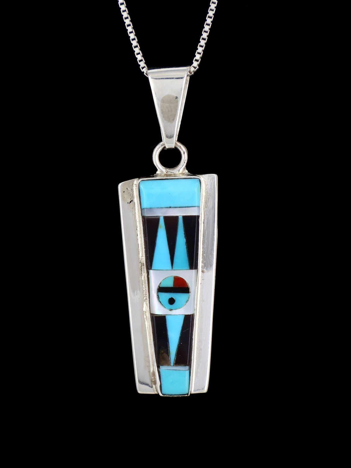 Native American Jewelry Sterling Silver Zuni Inlay Sunface Pendant