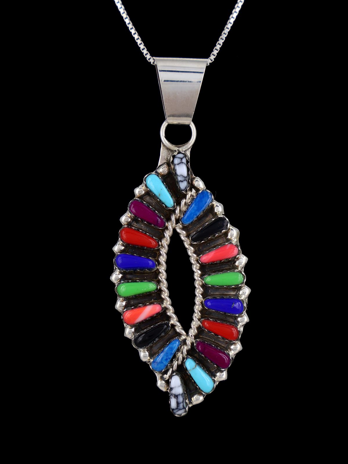 Multi Stone Needlepoint Sterling Silver Pendant
