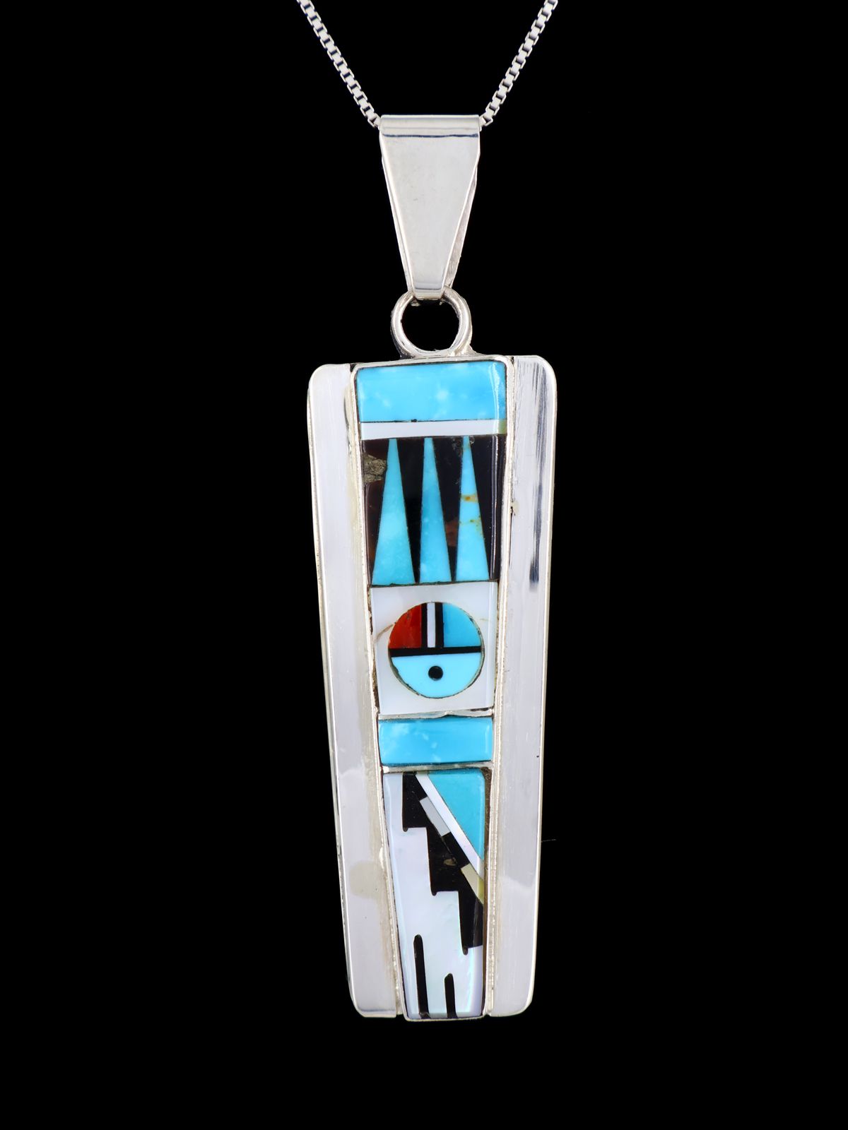 Native American Jewelry Sterling Silver Zuni Inlay Sunface Pendant