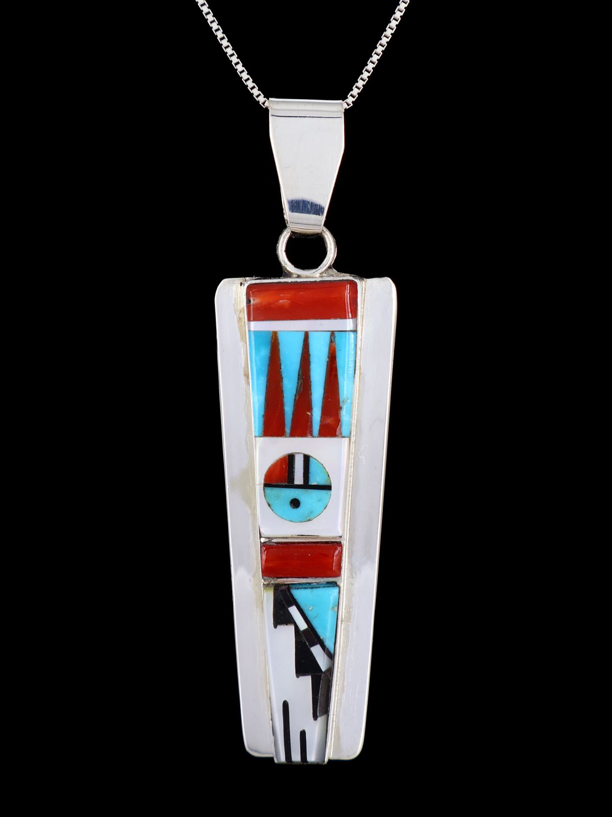 Native American Jewelry Sterling Silver Zuni Inlay Sunface Pendant
