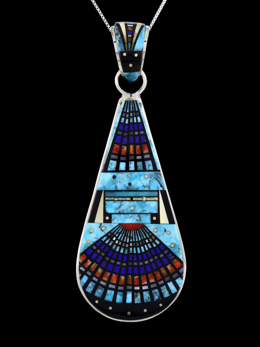 Navajo Sterling Silver Turquoise Inlay Yei Pendant