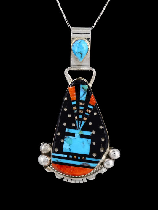 Native American Jewelry Inlay Black Jet Yei Pendant