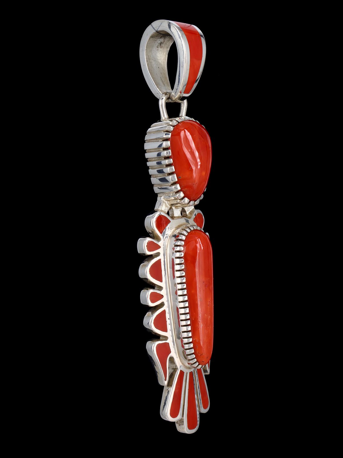 Navajo Heavy Natural Coral Sterling Silver Inlay Pendant