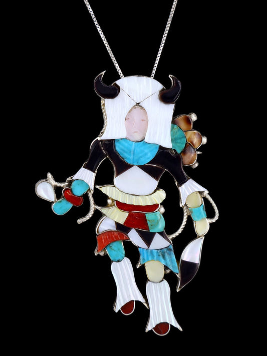 Zuni Inlay Buffalo Dancer Pin/Pendant