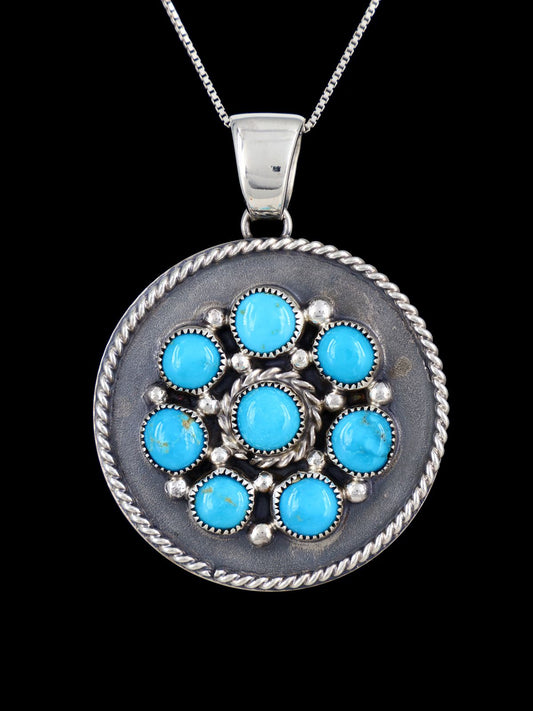 Navajo Sleeping Beauty Turquoise Sterling Silver Cluster Pendant