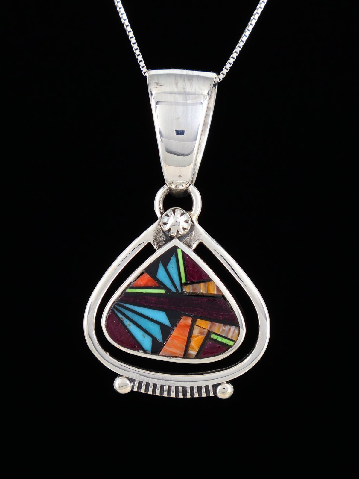 Navajo Multistone Mosaic Sterling Silver Inlay Pendant