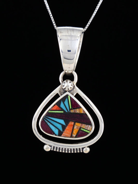 Navajo Multistone Mosaic Sterling Silver Inlay Pendant