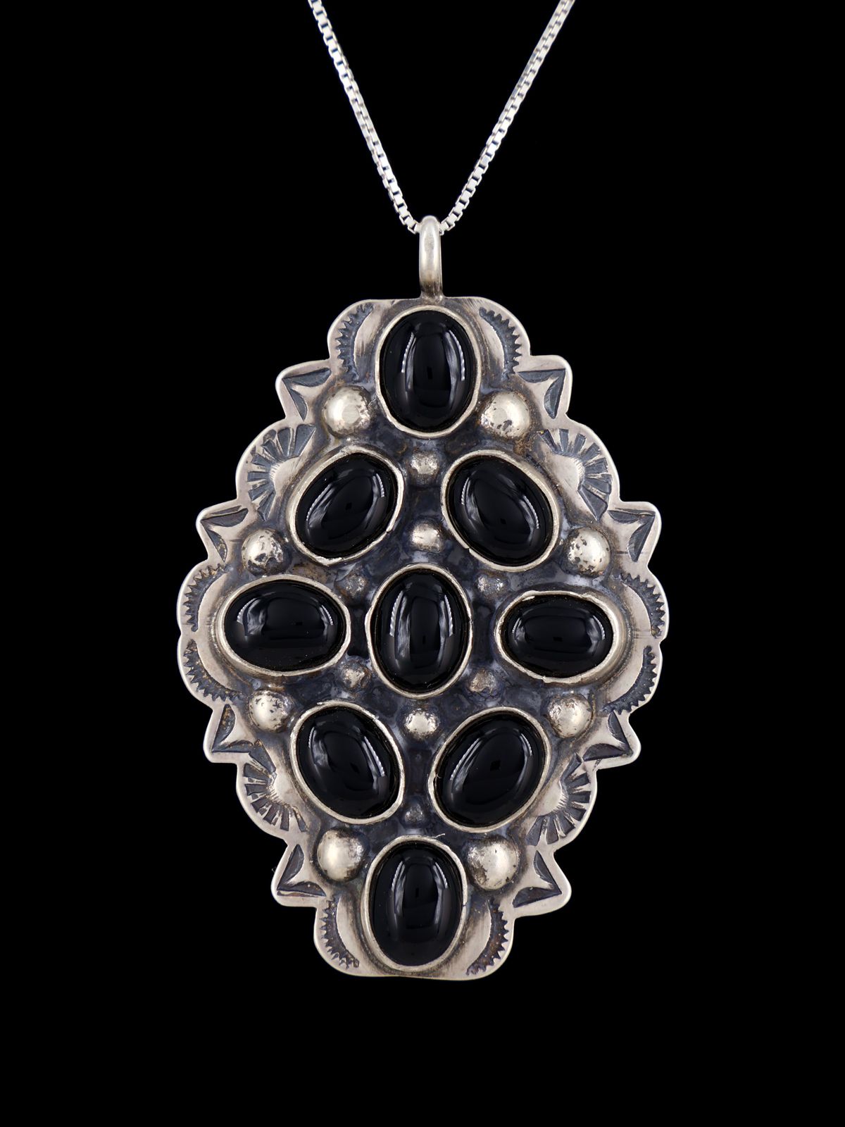 Native American Sterling Silver Black Onyx Cluster Pendant