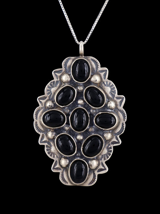 Native American Sterling Silver Black Onyx Cluster Pendant