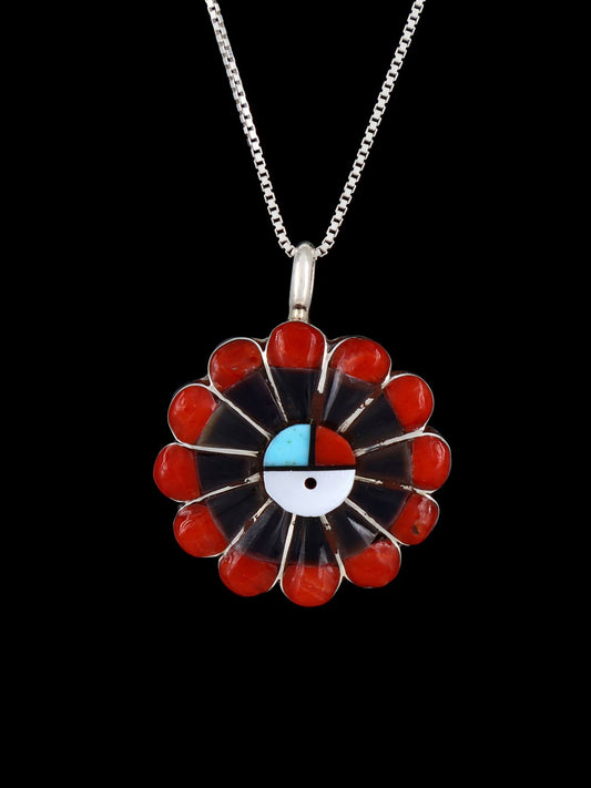 Native American Jewelry Zuni Inlay Sunface Pendant
